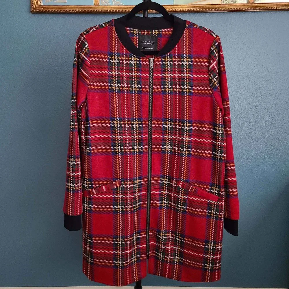 SANCTUARY ~ Red Plaid CITY Longline Bomber Jacket ~ XL (JR) | L (W) - Picture 2 of 12